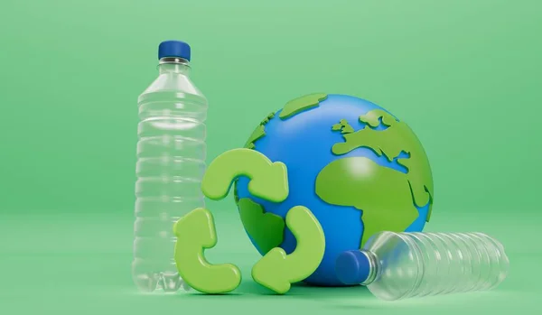 Earth Globe Empty Plastic Bottles Recycle Symbol Global Plastic Pollution —  Fotos de Stock