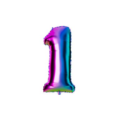 Number 1 iridescent foil helium balloon. 3D Rendering.