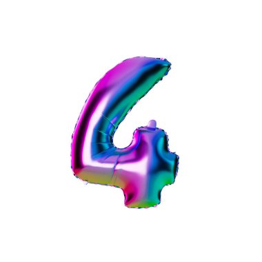 Number 4 iridescent foil helium balloon. 3D Rendering.
