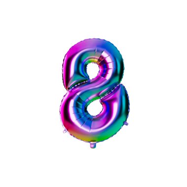 Number 8 iridescent foil helium balloon. 3D Rendering.