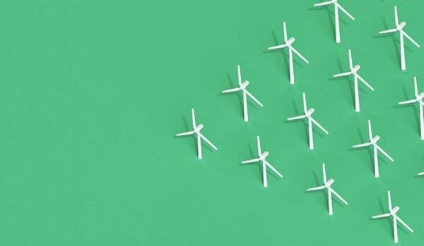 Изометрический фон ветровой турбины. Зеленая энергетика. 3D рендеринг .