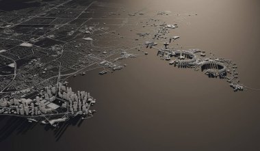 Doha, Qatar city map aerial view. minimal design. 3D Rendering.