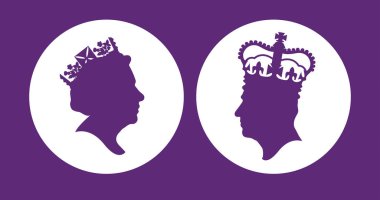 Londra, İngiltere - Eylül 2022: Kral III. Charles ve merhum Kraliçe II. Elizabeth 'in yan profili.