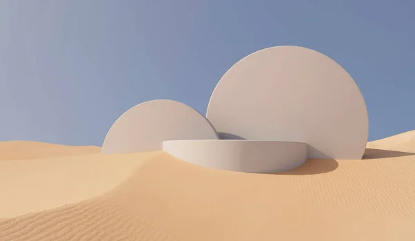Ηλιόλουστη Έρημο Τοπίο Άμμο Βήμα Τοποθέτηση Προϊόντων Απόδοση — Φωτογραφία Αρχείου