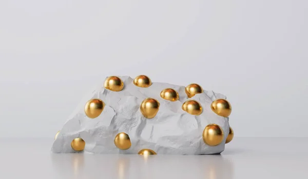 Abstraktní Bílý Kámen Zlatými Koulemi Produkt Kosmetické Displej Vitríny Pozadí — Stock fotografie