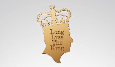 Londra, İngiltere - Eylül 2022: Kral III. Charles 'ın yan profili. 3B Hazırlama.