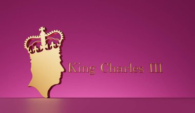 Londra, İngiltere - Eylül 2022: Kral III. Charles 'ın yan profili. 3B Hazırlama.