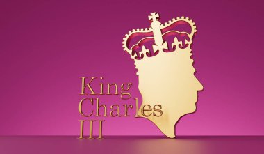 Londra, İngiltere - Eylül 2022: Kral III. Charles 'ın yan profili. 3B Hazırlama.