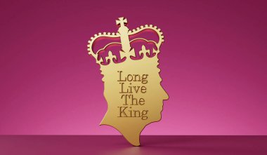 Londra, İngiltere - Eylül 2022: Kral III. Charles 'ın yan profili. 3B Hazırlama.