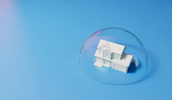 Das Konzept Der Immobilienblase Weißes Zuhause Einer Transparenten Blase Immobilienkrise — Stockfoto