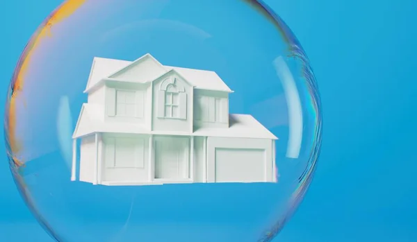 Concepto Burbuja Vivienda Casa Blanca Una Burbuja Transparente Crisis Inmobiliaria —  Fotos de Stock