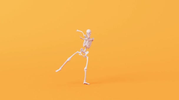 Halloween Dancing Skeleton Character Orange Background Rendering — Stock Video