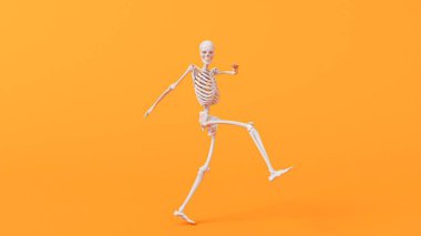 Cadılar bayramında dans eden komik iskelet karakteri. 3B Hazırlama.