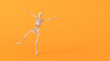 Cadılar bayramında dans eden komik iskelet karakteri. 3B Hazırlama.