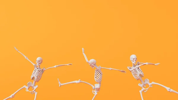 Веселый Персонаж Танцующих Скелетов Хэллоуина Рендеринг — стоковое фото