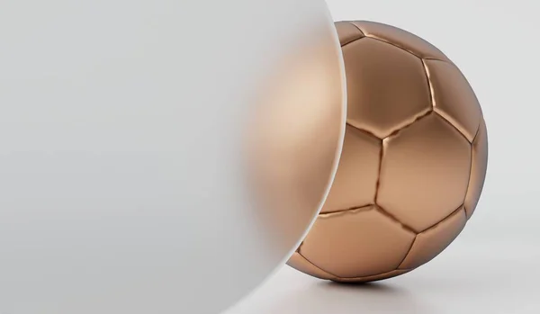 Bola Futebol Ouro Com Etiqueta Branco Vidro Fosco Moda Renderização — Fotografia de Stock