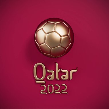 Katar 2022 Arap stili metinli altın futbol topu. 3B Hazırlama.
