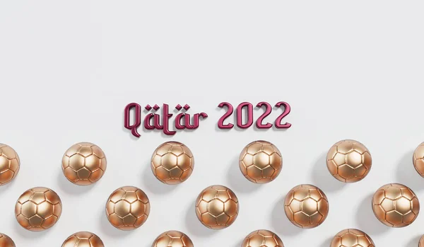Sepak Bola Emas Dengan Qatar 2022 Teks Bergaya Arab Perenderan — Stok Foto