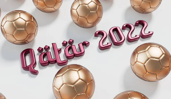 Gouden Voetbal Voetbal Met Qatar 2022 Arabische Stijl Tekst Weergave — Stockfoto