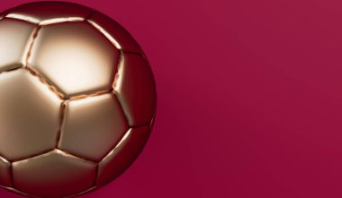 Bordo arka planda altın futbol topu. 3B Hazırlama.