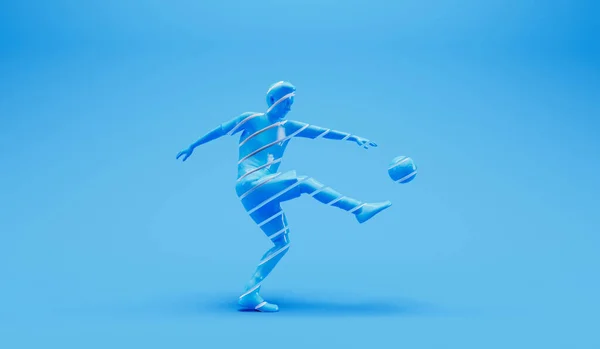 Abstrakter Scheiben Geschnittener Fußballer Der Einen Ball Kickt Rendering — Stockfoto