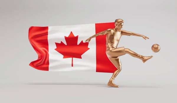 Goldener Fußballspieler Der Einen Ball Kickt Und Die Kanadische Fahne — Stockfoto