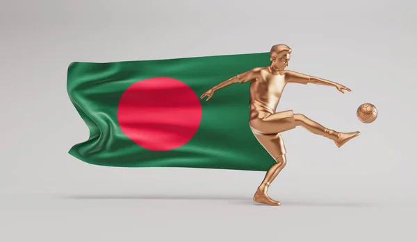 Золотий Футболіст Кидає Махаючим Прапором Бангладешу Рендерингу — стокове фото
