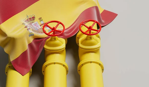 西班牙国旗覆盖一条石油和天然气燃料管道 石油工业概念 3D渲染 — 图库照片