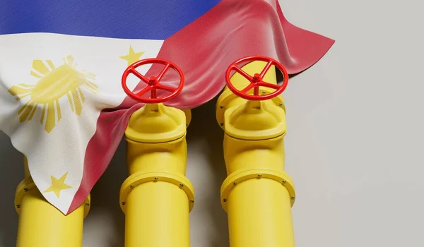 菲律宾国旗覆盖了一条石油和天然气燃料管道 石油工业概念 3D渲染 — 图库照片