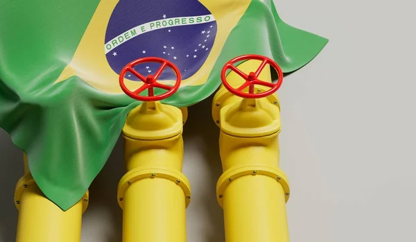 Brazil Flag Covering Oil Gas Fuel Pipe Line Oil Industry — Stock Photo, Image