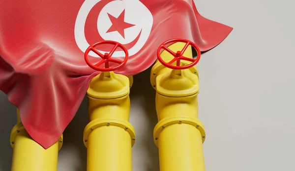 Tunisia Flag Covering Oil Gas Fuel Pipe Line Oil Industry — Stock Photo, Image