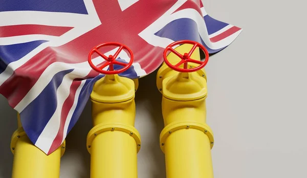 Bir Petrol Gaz Boru Hattını Kaplayan Birleşik Krallık Bayrağı Petrol — Stok fotoğraf