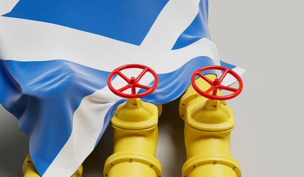 Scotland Flag Covering Oil Gas Fuel Pipe Line Oil Industry — Stock Photo, Image