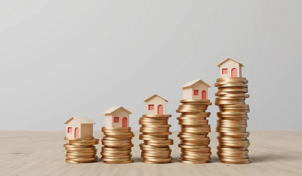 Концепция Жилищного Финансирования Инвестиций Недвижимость Маленький Дом Растущей Стопкой Монет — стоковое фото