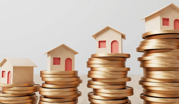 Conceito Financiamento Doméstico Investimento Imobiliário Casa Pequena Com Uma Pilha — Fotografia de Stock