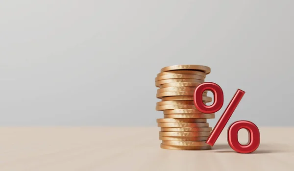 Faiz Oranı Yükselen Enflasyon Kavramı Bir Yığın Bozuk Parayla Kırmızı — Stok fotoğraf