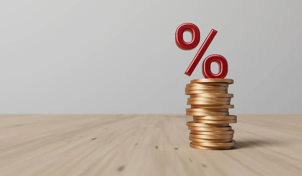 Tasso Interesse Aumento Del Concetto Inflazione Simbolo Percentuale Rosso Con — Foto Stock