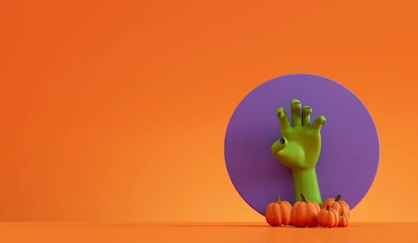 Green halloween spooky monster hand background. 3D Rendering.