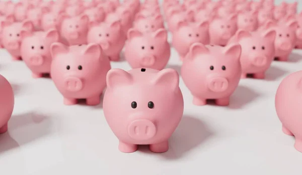 Kolekcja Różowych Skrzynek Pieniędzmi Koncepcja Finansów Oszczędności Renderowanie — Zdjęcie stockowe