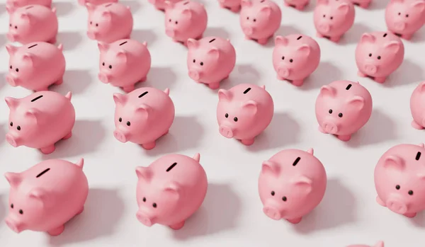 Een Verzameling Roze Spaarpot Geldkistjes Financieel Spaarconcept Weergave — Stockfoto