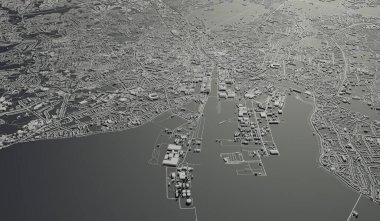 Dublin, İrlanda şehir haritası hava manzarası. Minimum tasarım. Üç boyutlu görüntüleme. 3B Görüntü.