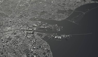 Dublin, İrlanda şehir haritası hava manzarası. Minimum tasarım. Üç boyutlu görüntüleme. 3B Görüntü.