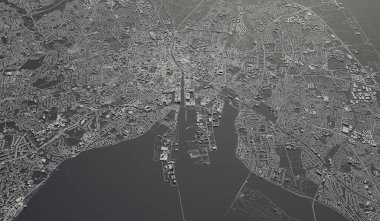 Dublin, İrlanda şehir haritası hava manzarası. Minimum tasarım. Üç boyutlu görüntüleme. 3B Görüntü.