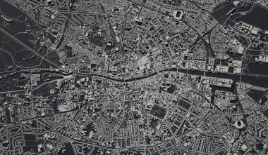 Dublin, İrlanda şehir haritası hava manzarası. Minimum tasarım. Üç boyutlu görüntüleme. 3B Görüntü.