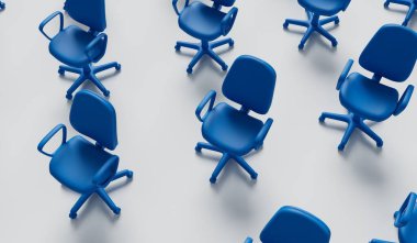 Ofis koltukları. İş ve konferans konsepti. 3B Hazırlama.