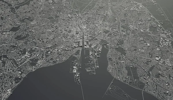 都柏林 爱尔兰城市地图航空视图 最小的设计 3D渲染 3D说明 — 图库照片