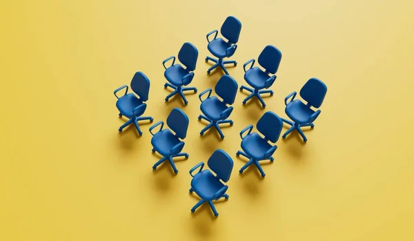 Office chairs background. Work and conference concept. 3D Rendering.