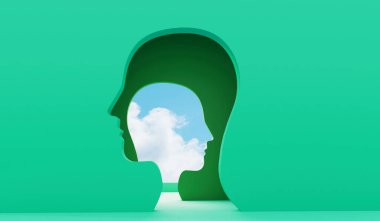 Parlak güneşli gökyüzü duvardaki yan profil deliğinden görülebiliyor. 3B Hazırlama.