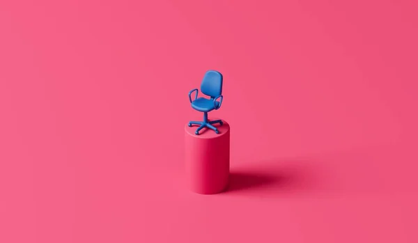 Cadeira Azul Pedestal Conceito Liderança Desenvolvimento Renderização — Fotografia de Stock