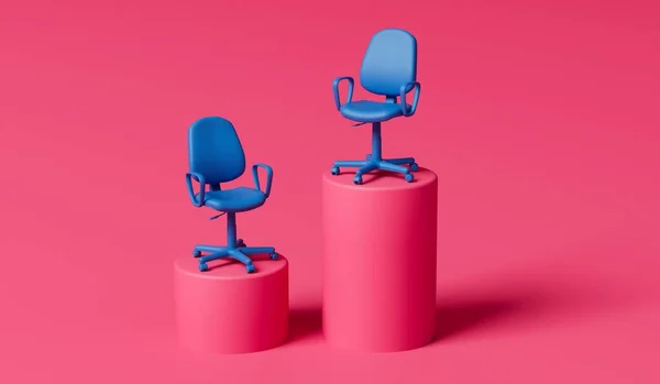 Niebieskie Krzesło Piedestale Koncepcja Przywództwa Rozwoju Renderowanie — Zdjęcie stockowe
